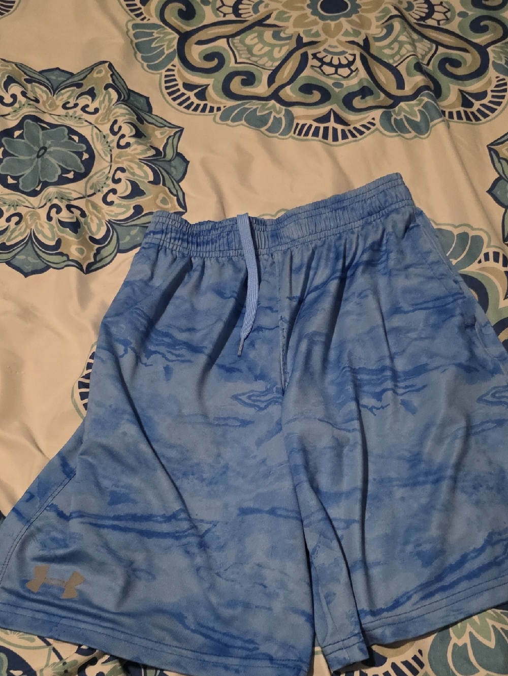 Under Armour Sky Blue Camouflage-Print Athletic Shorts